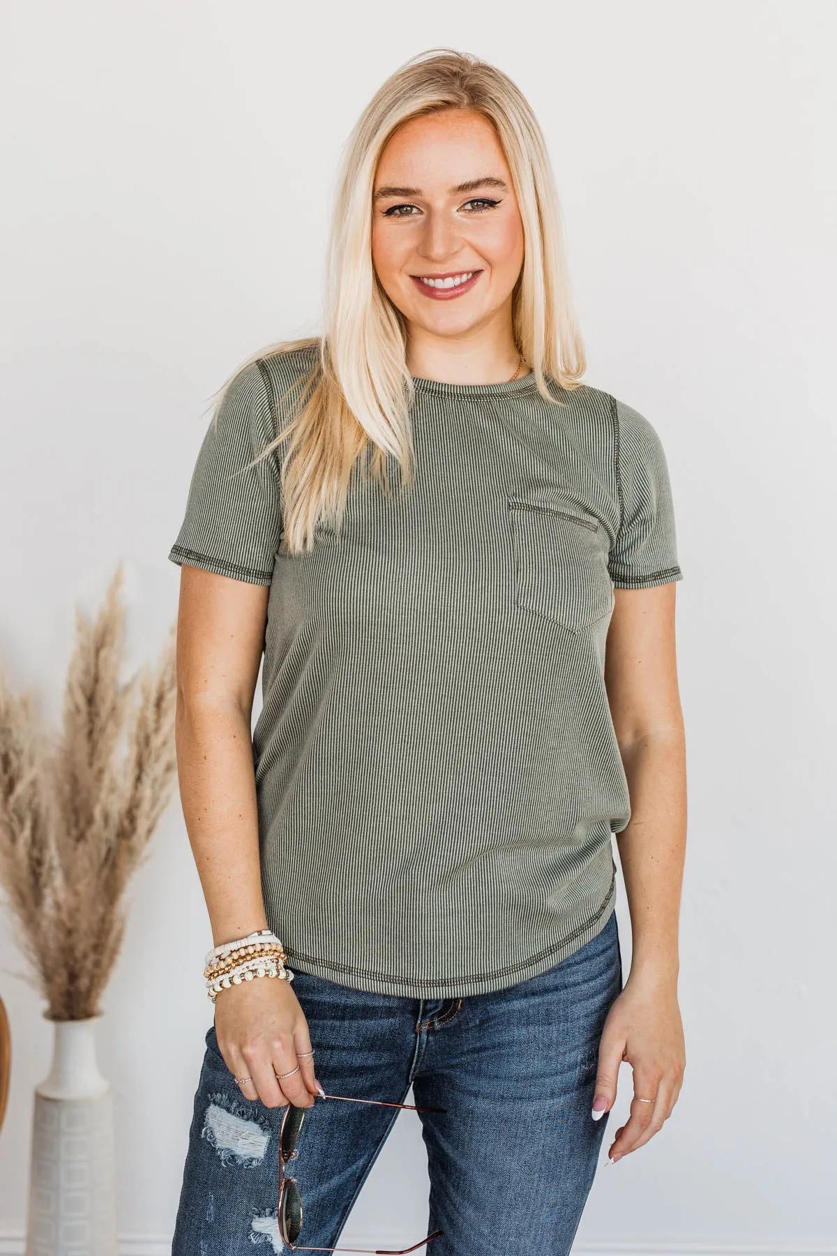 Making A Statement Ribbed Knit Top- Olive