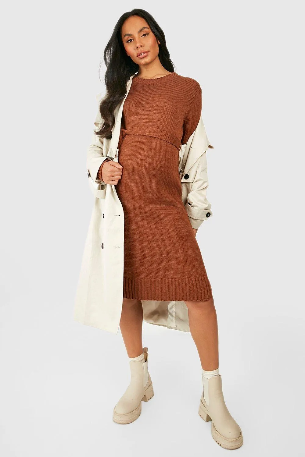 Maternity Crew Neck Sweater Midi Dress