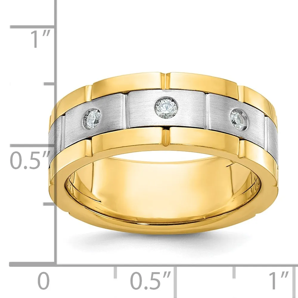 Mens 8.4mm 14K Two Tone Gold 1/6 Ctw Lab-Cr. Diamond Standard Fit Band