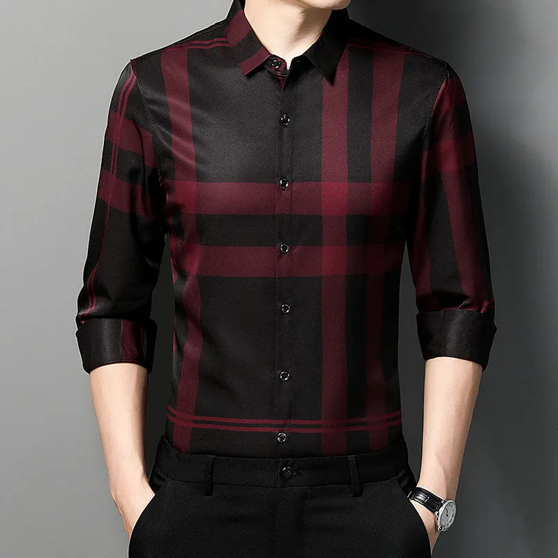 Men's Luxury Square Collar Striped Pattern Casual Style Long Sleeve Shirt