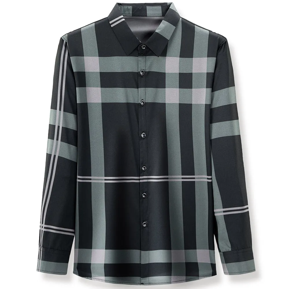 Men's Luxury Square Collar Striped Pattern Casual Style Long Sleeve Shirt