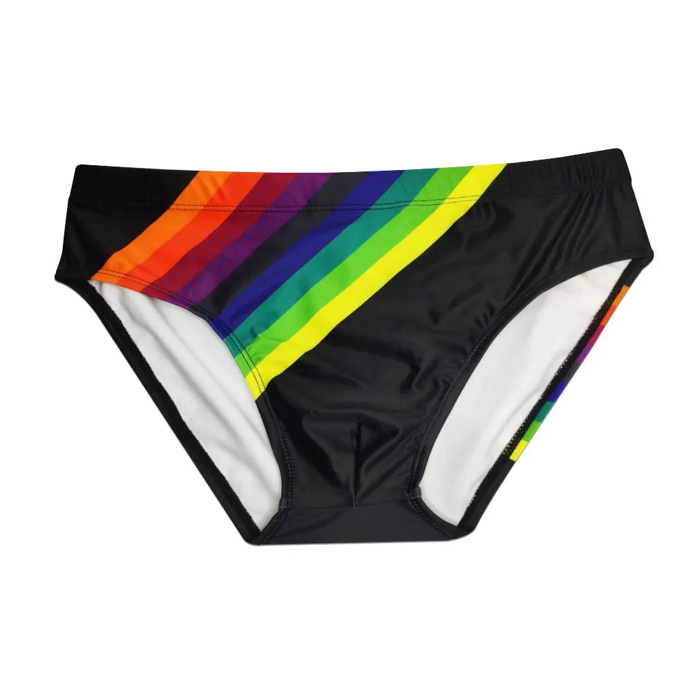 Men's Rainbow Sexy Polyester Swimming Push-Up Beach Surfing Briefs