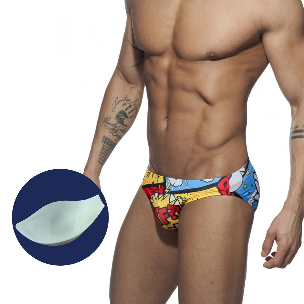 Men's Sexy Polyester Push-Up Cartoons Printed Beach Surfing Briefs