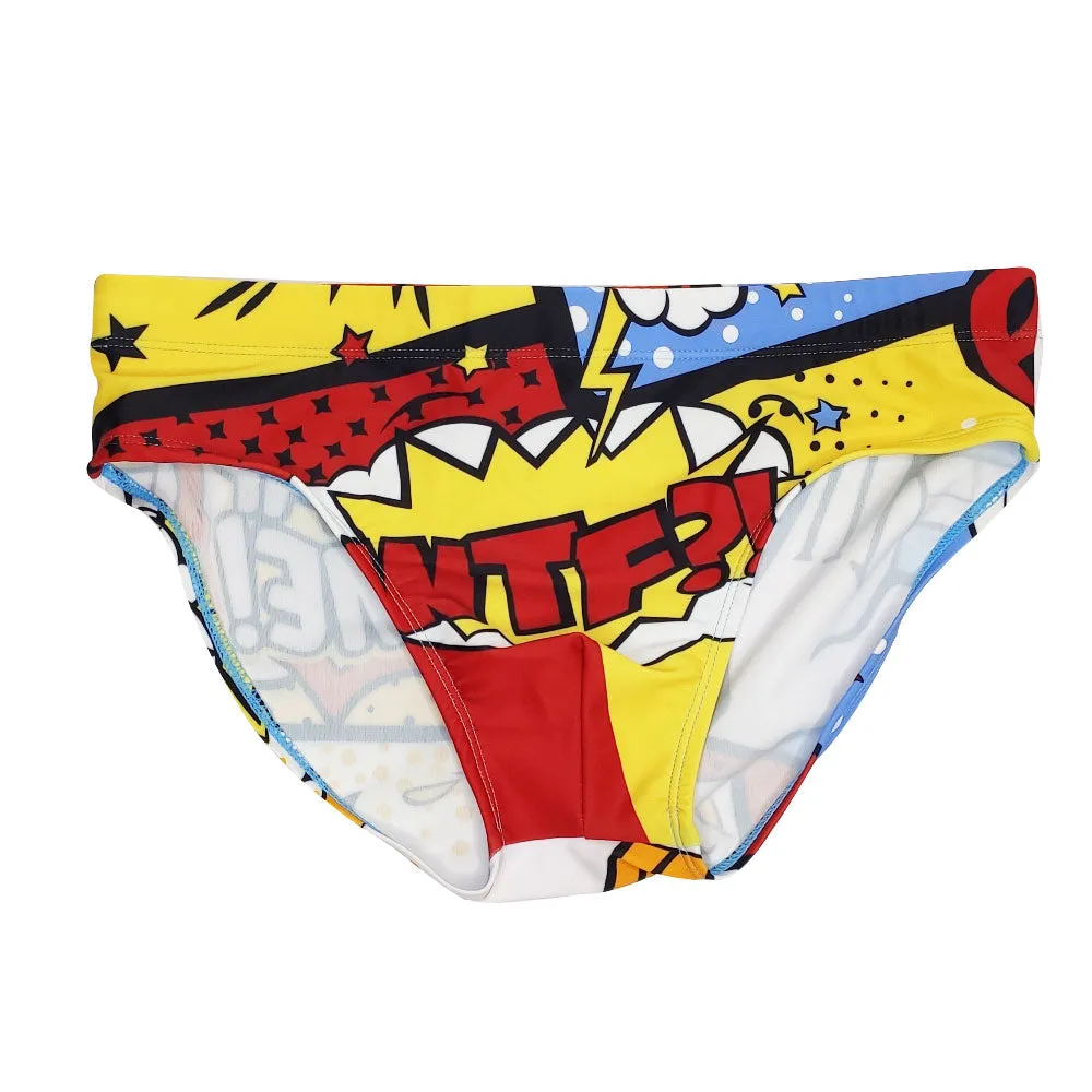 Men's Sexy Polyester Push-Up Cartoons Printed Beach Surfing Briefs