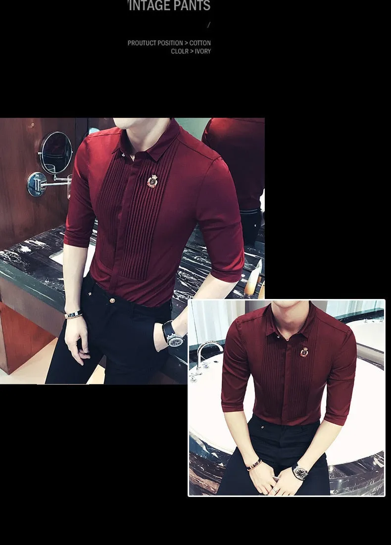 Men's Summer Solid Polyester Slim Fit Casual Fancy Short Sleeve Shirt