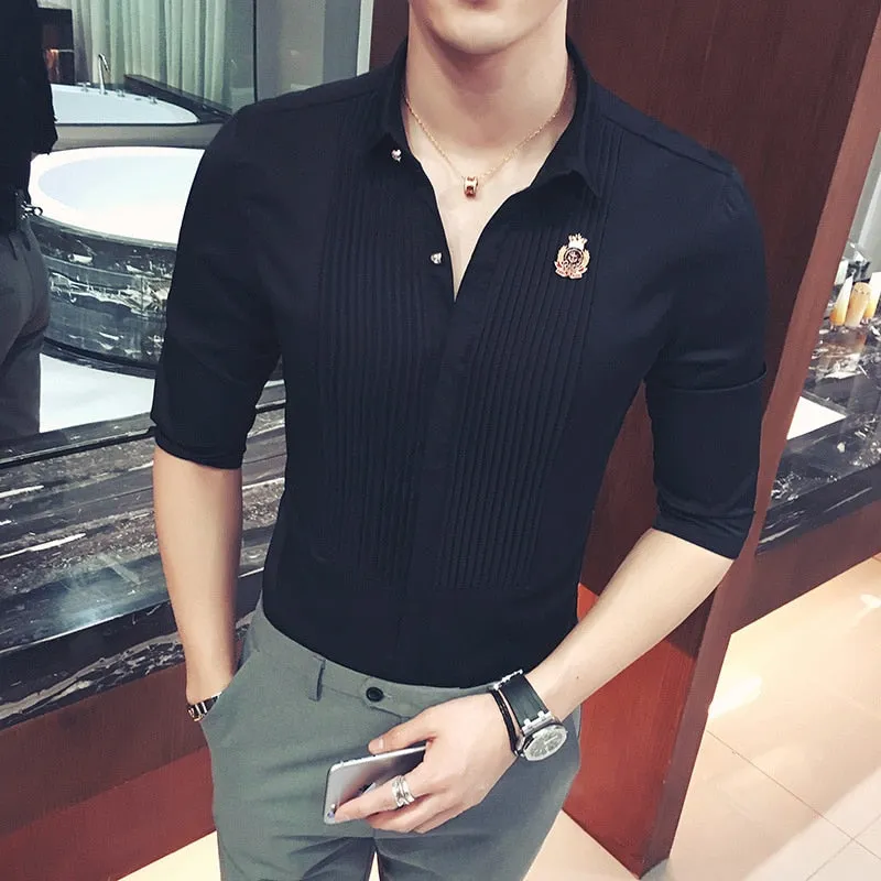 Men's Summer Solid Polyester Slim Fit Casual Fancy Short Sleeve Shirt