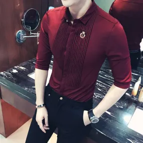 Men's Summer Solid Polyester Slim Fit Casual Fancy Short Sleeve Shirt