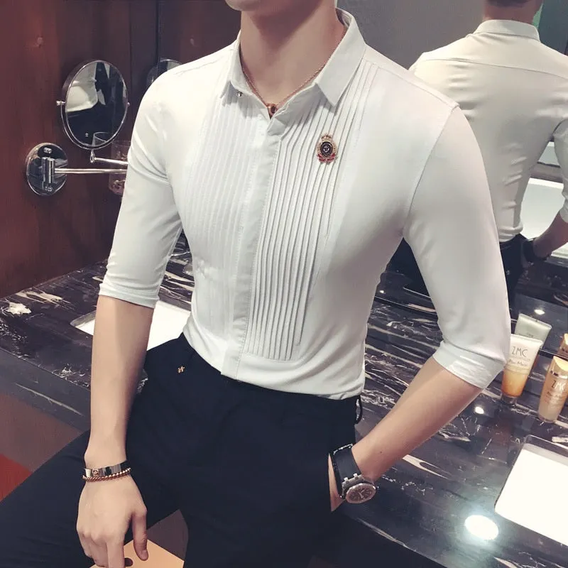 Men's Summer Solid Polyester Slim Fit Casual Fancy Short Sleeve Shirt