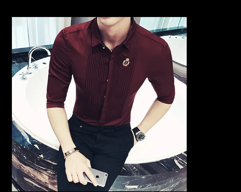 Men's Summer Solid Polyester Slim Fit Casual Fancy Short Sleeve Shirt