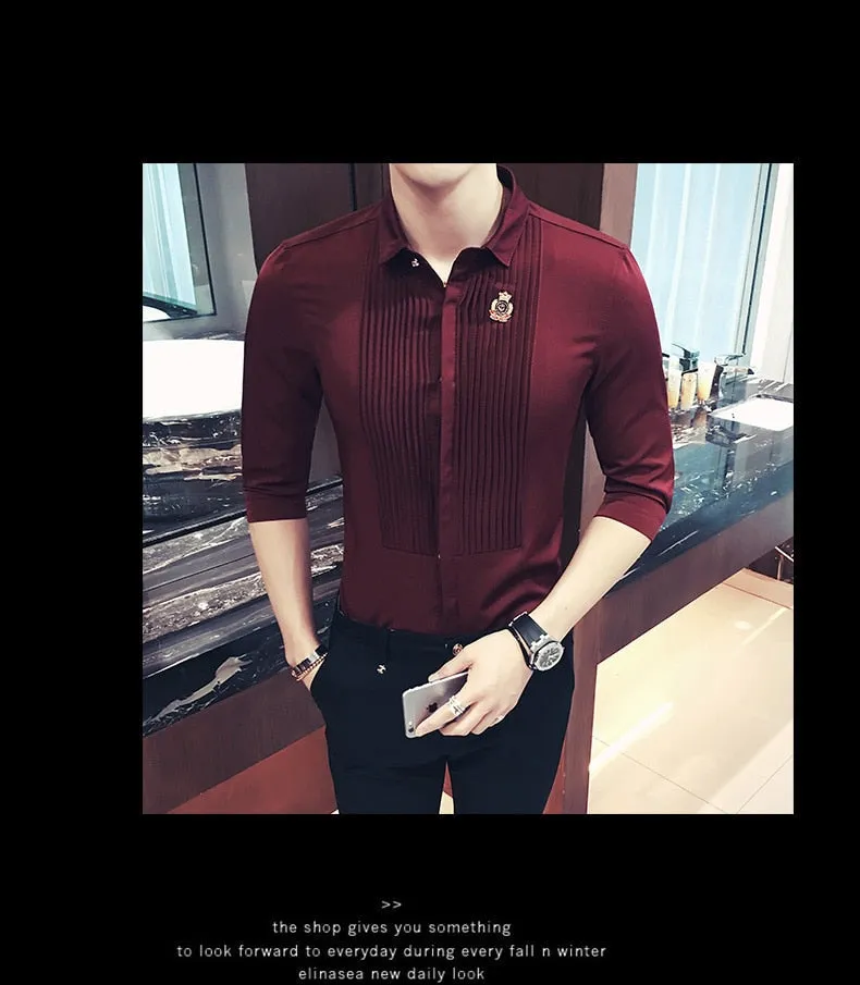 Men's Summer Solid Polyester Slim Fit Casual Fancy Short Sleeve Shirt