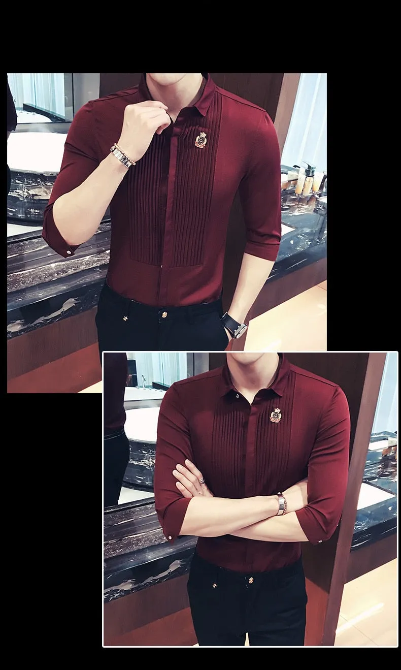 Men's Summer Solid Polyester Slim Fit Casual Fancy Short Sleeve Shirt