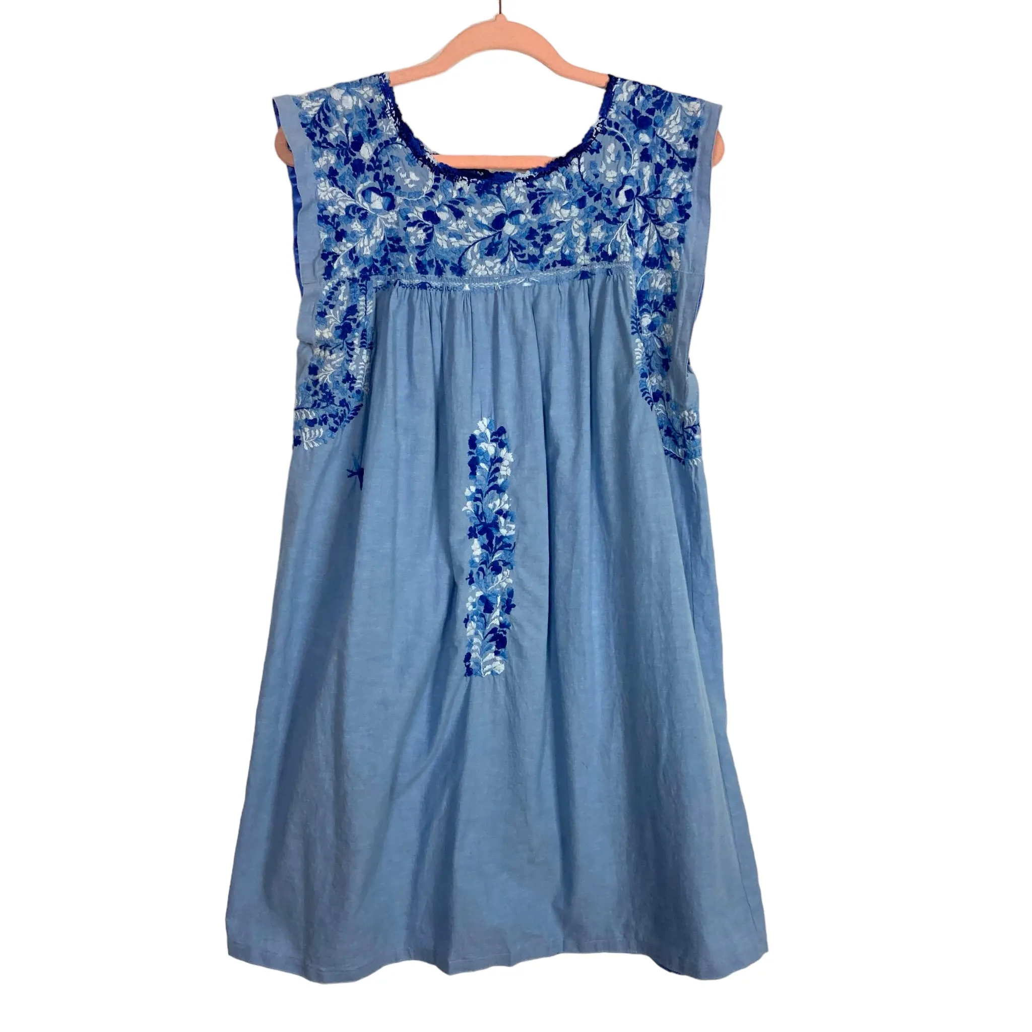 Mi Golondrina Chambray with Light Blue/Blue Embroidery Dress- Size L