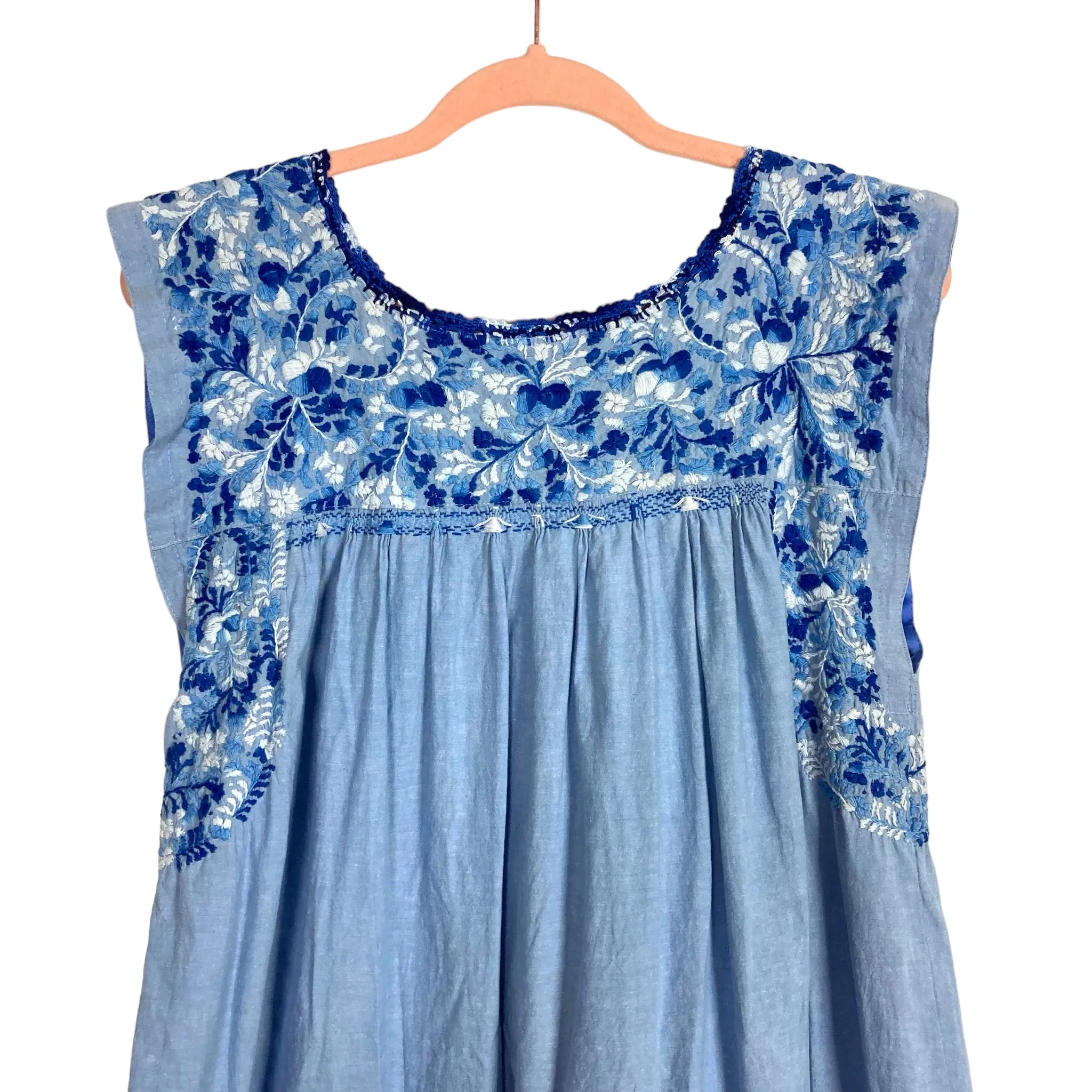 Mi Golondrina Chambray with Light Blue/Blue Embroidery Dress- Size L