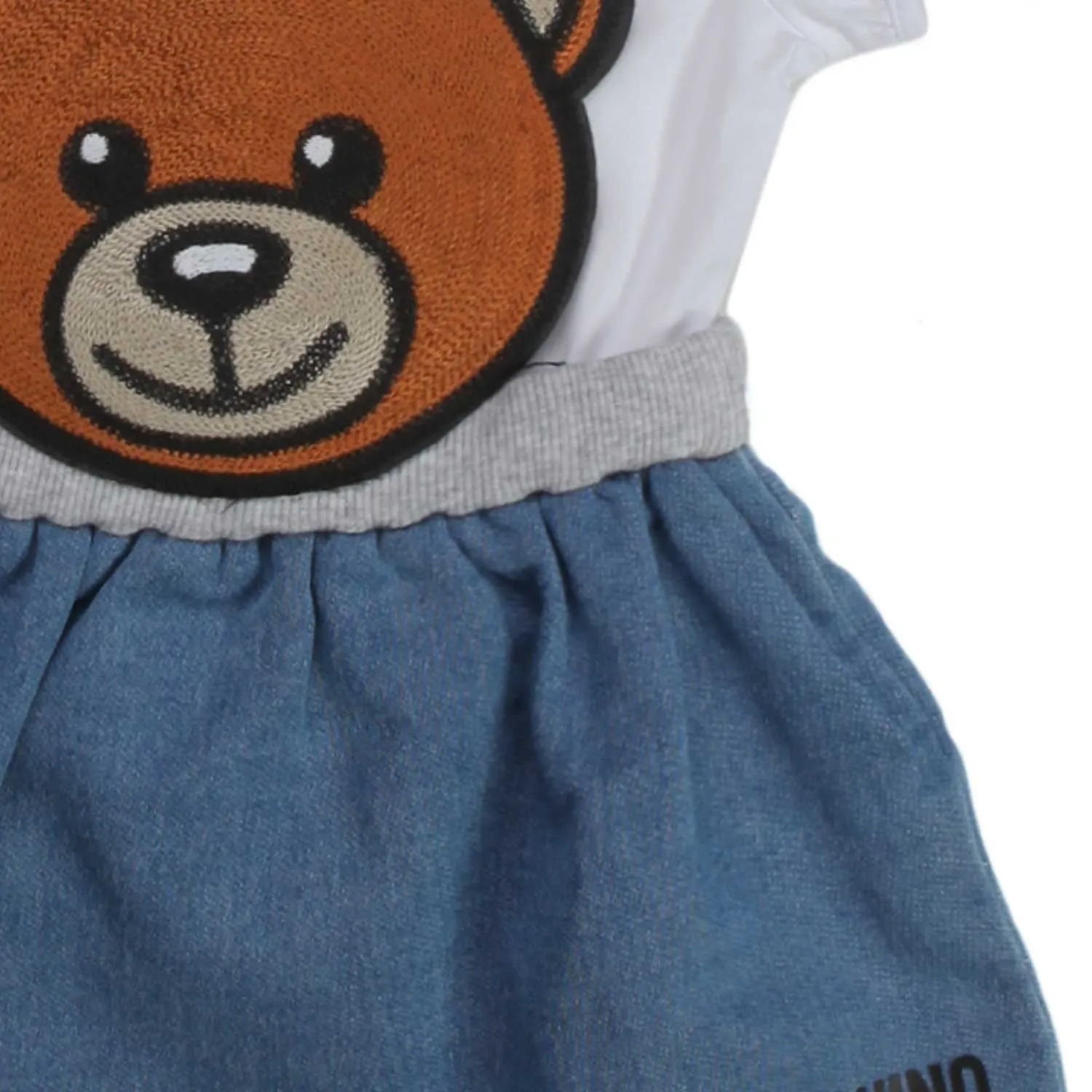 Moschino White And Blue Girl's Romper With Teddy Bear