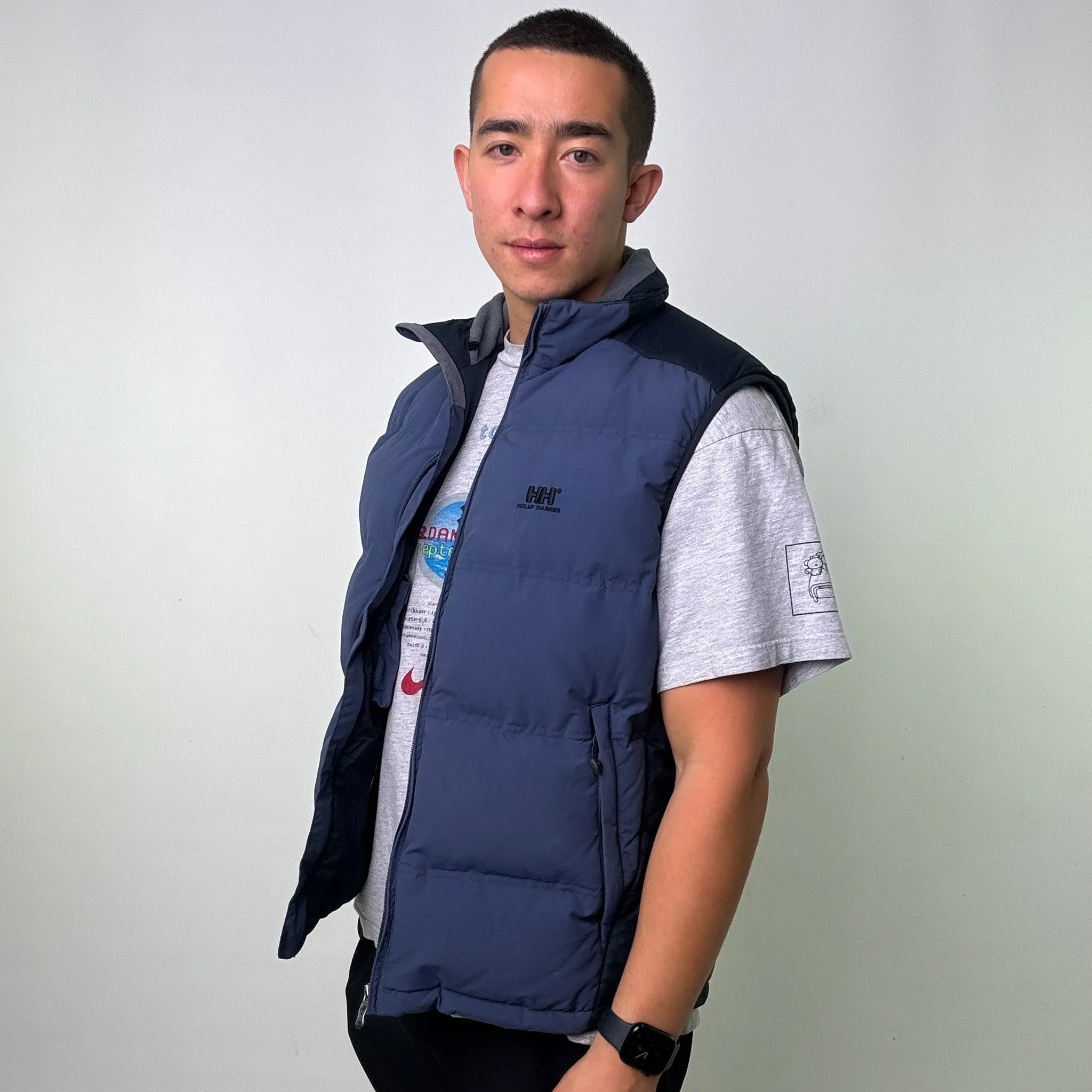 Navy Blue 90s Helly Hansen Puffer Jacket Coat Gilet (L)