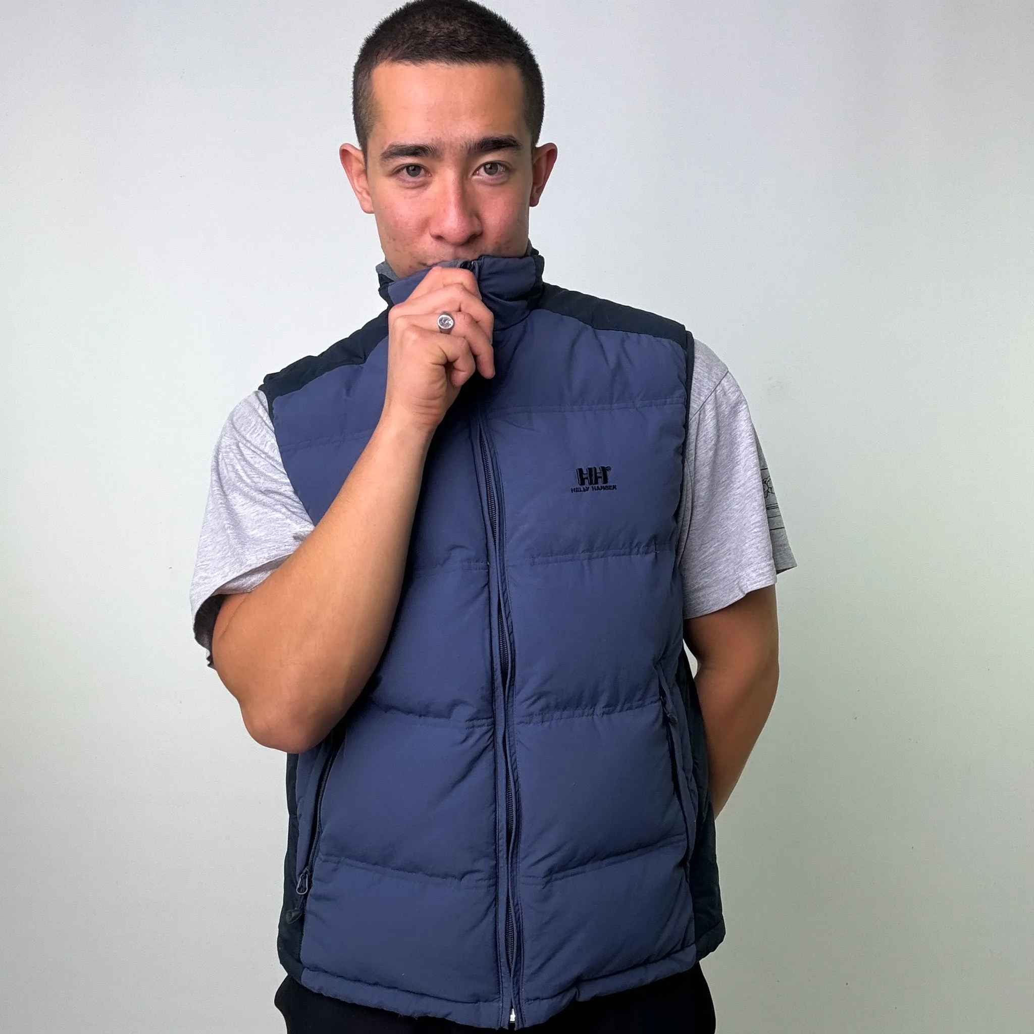 Navy Blue 90s Helly Hansen Puffer Jacket Coat Gilet (L)