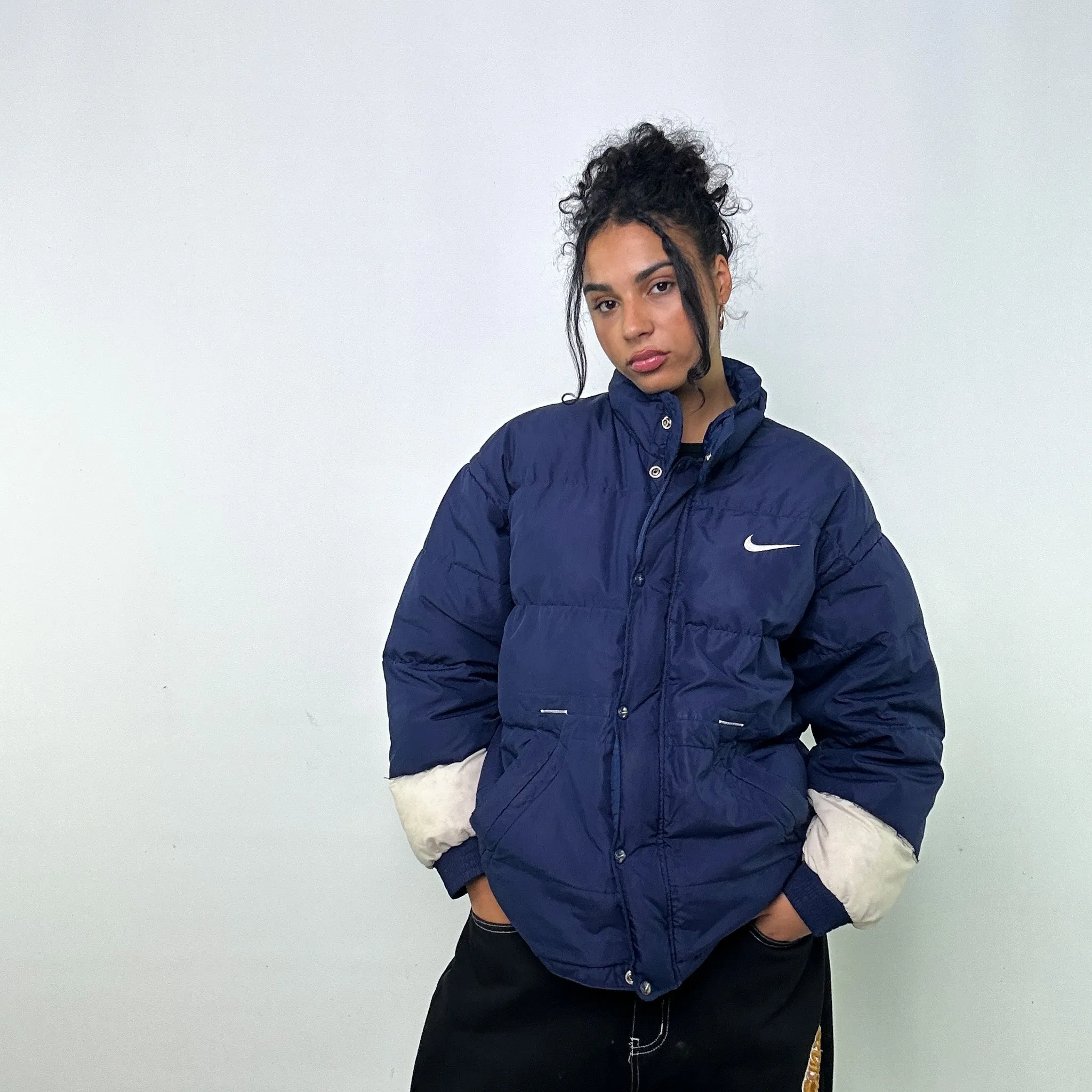 Navy Blue 90s NIKE Puffer Jacket Coat (L)