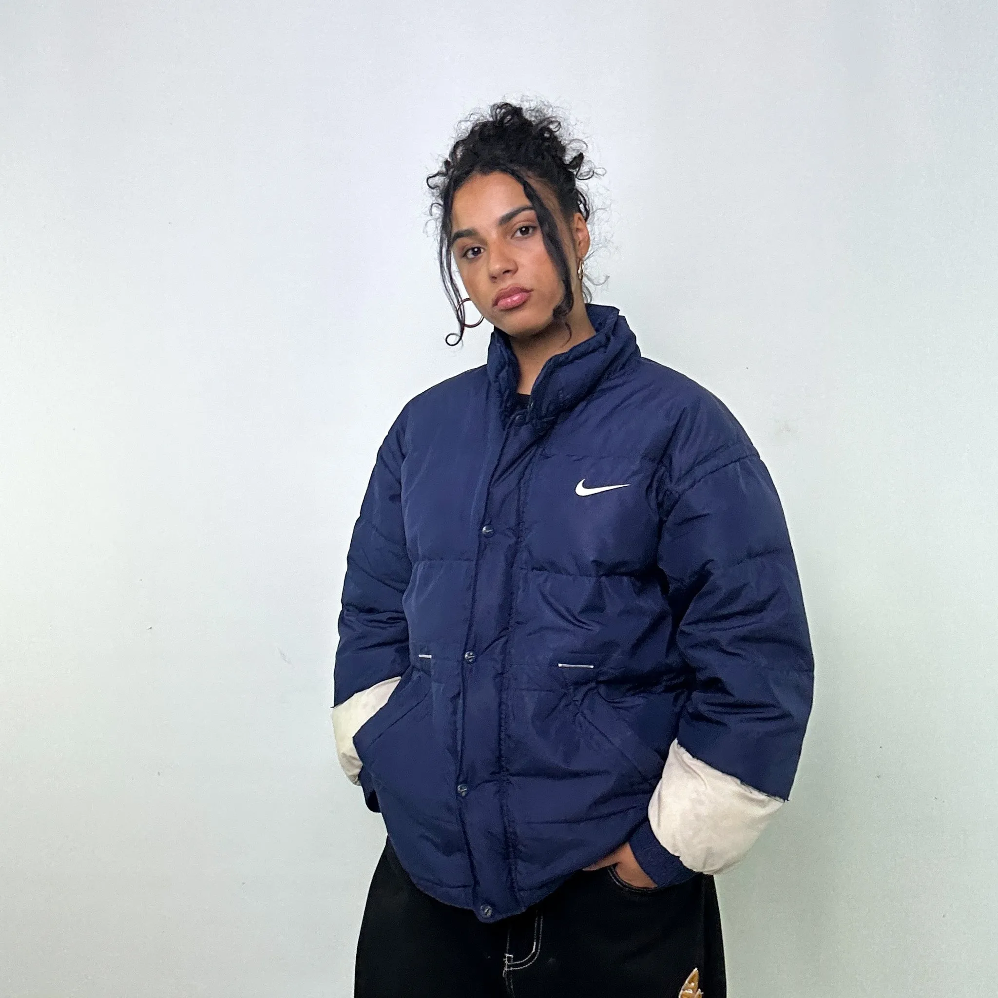 Navy Blue 90s NIKE Puffer Jacket Coat (L)