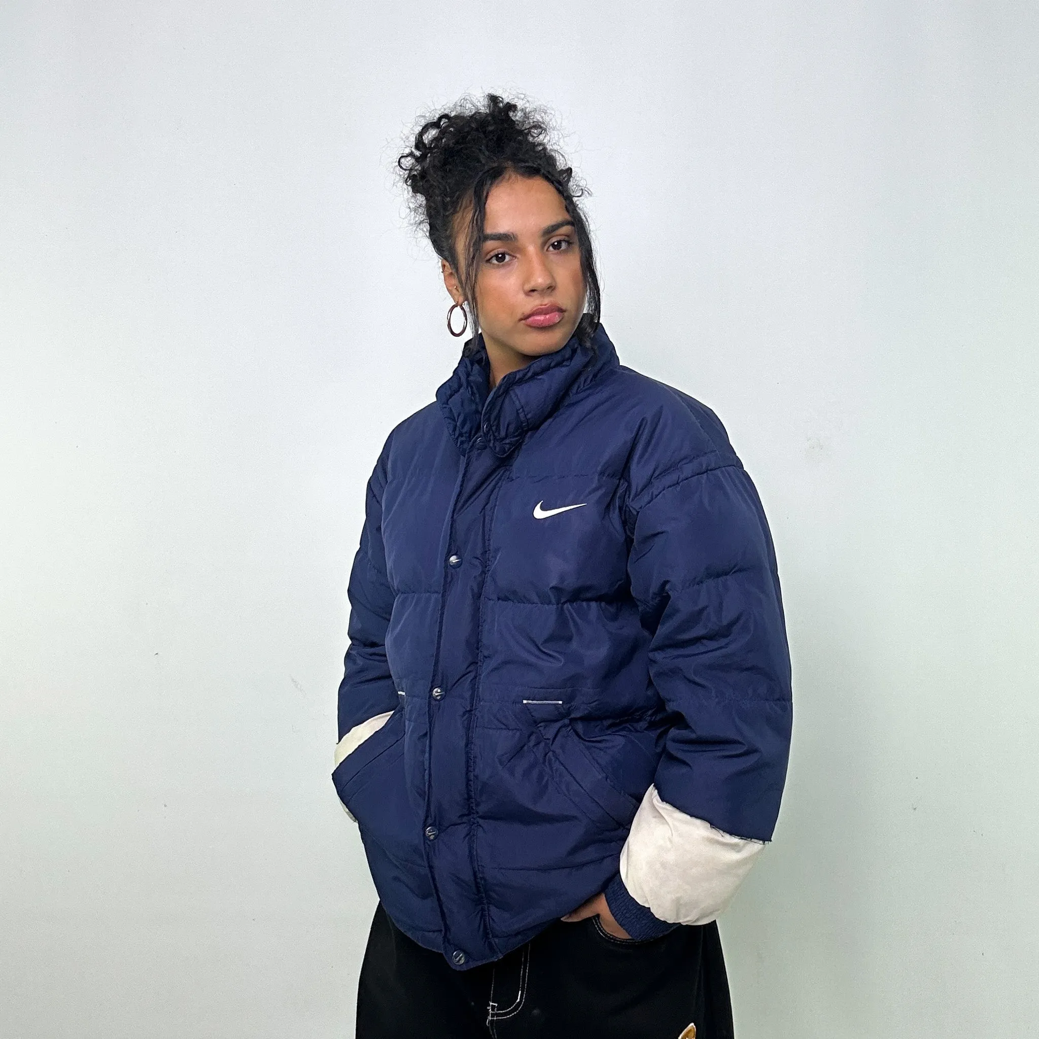 Navy Blue 90s NIKE Puffer Jacket Coat (L)