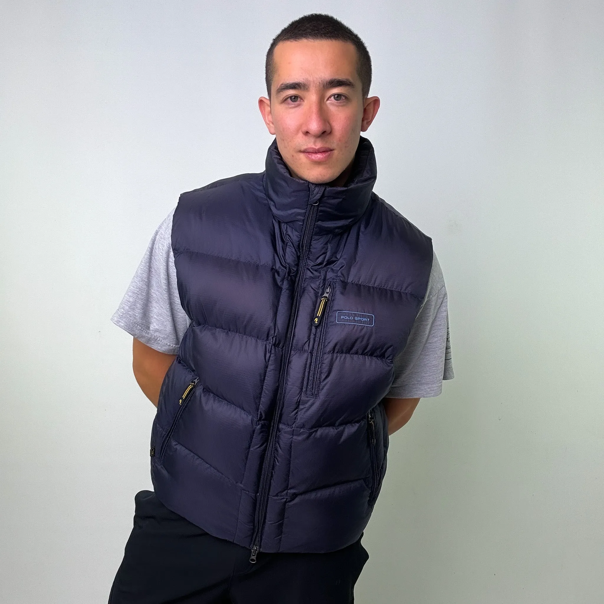 Navy Blue 90s Polo Sport Ralph Lauren Puffer Jacket Coat Gilet (L)