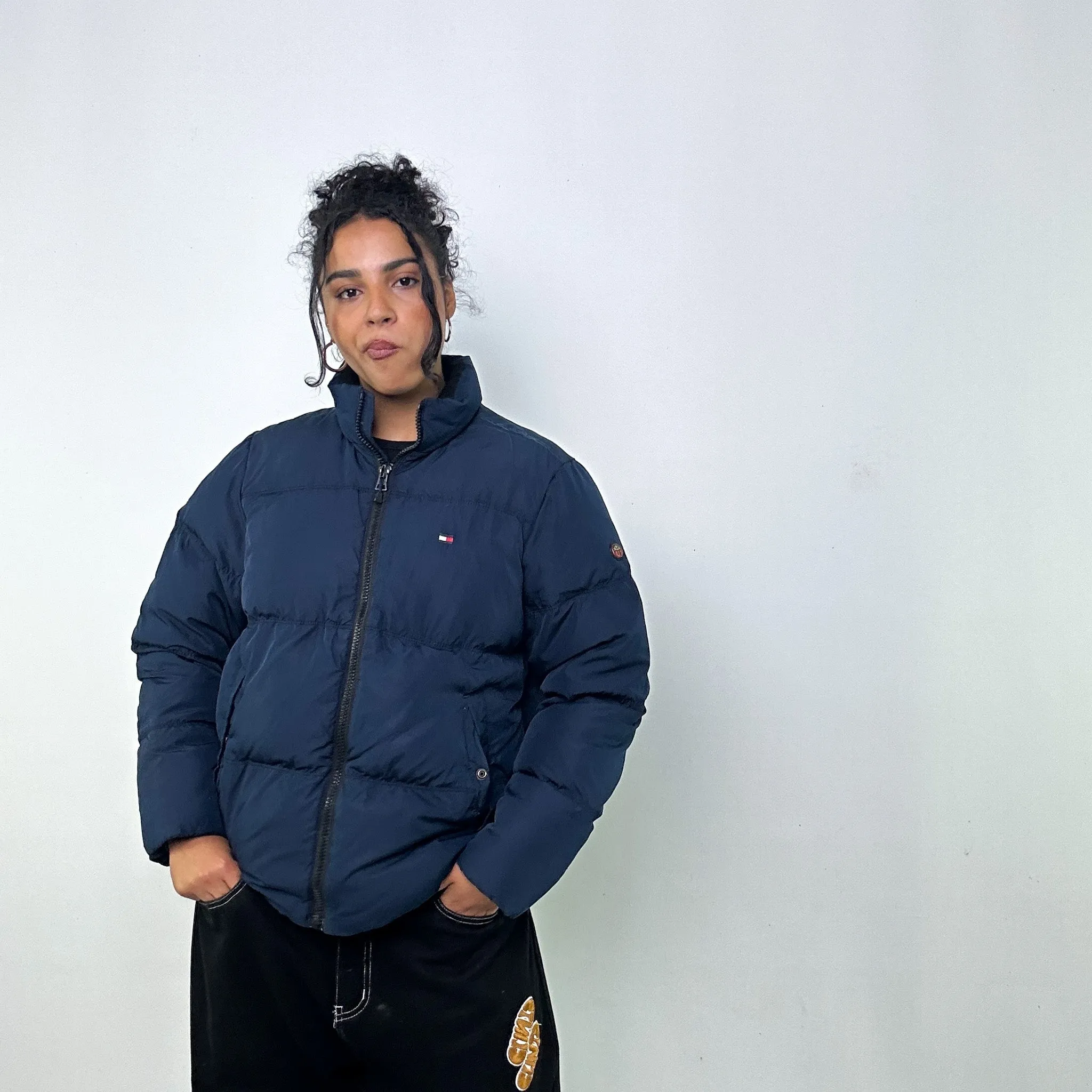 NAVY BLUE 90S TOMMY HILFIGER PUFFER JACKET COAT (