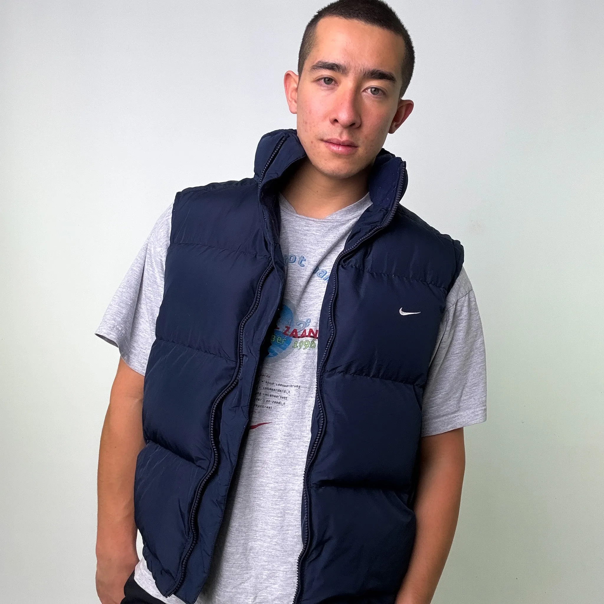 Navy Blue y2ks NIKE Puffer Jacket Coat Gilet (L)