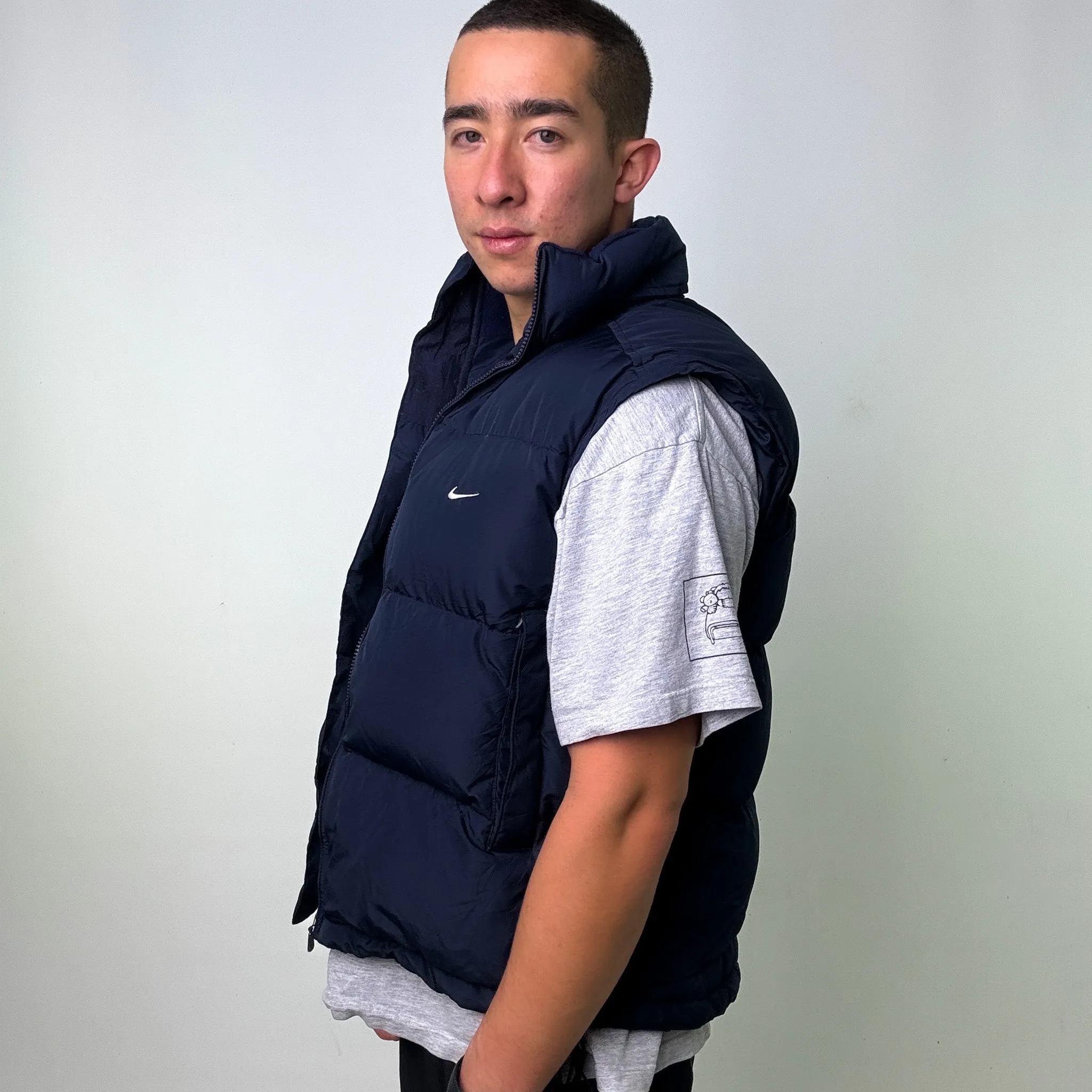 Navy Blue y2ks NIKE Puffer Jacket Coat Gilet (L)