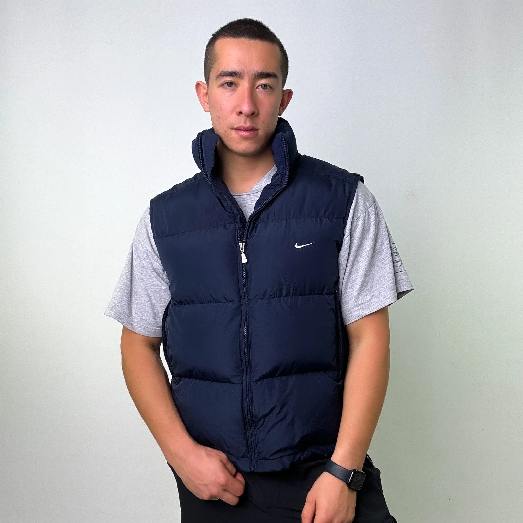 Navy Blue y2ks NIKE Puffer Jacket Coat Gilet (L)