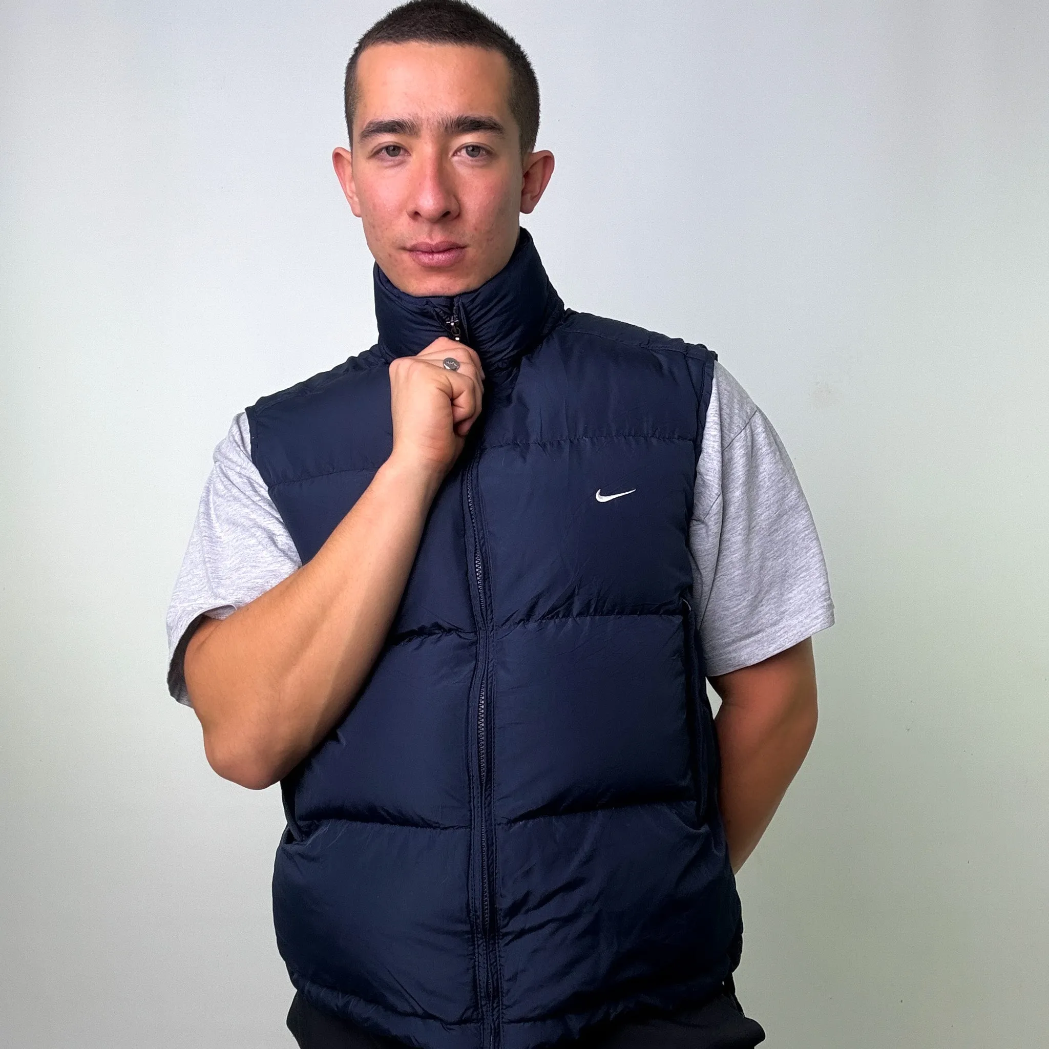 Navy Blue y2ks NIKE Puffer Jacket Coat Gilet (L)