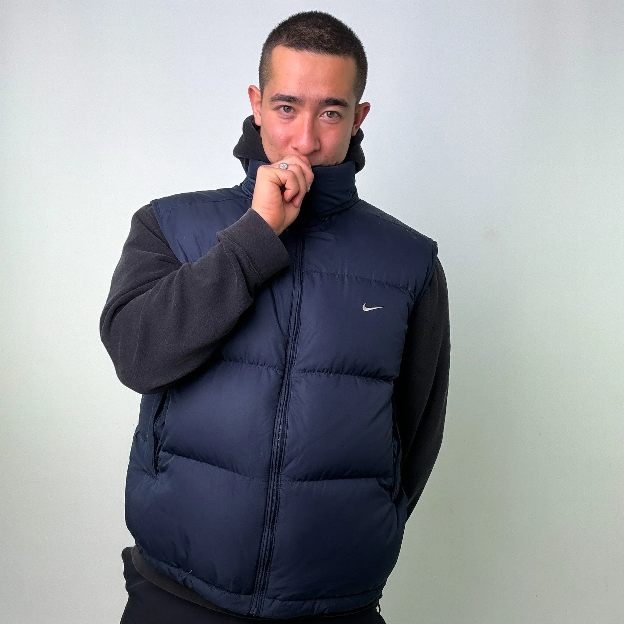 Navy Blue y2ks NIKE Puffer Jacket Coat Gilet (XL)