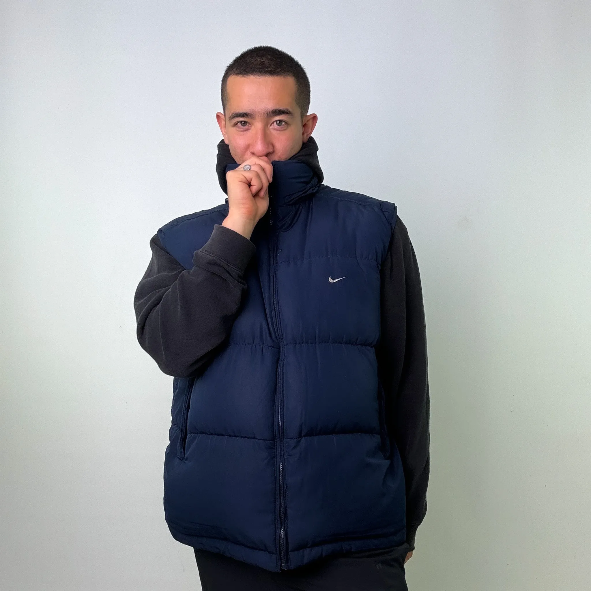 Navy Blue y2ks NIKE Puffer Jacket Coat Gilet (XXL)