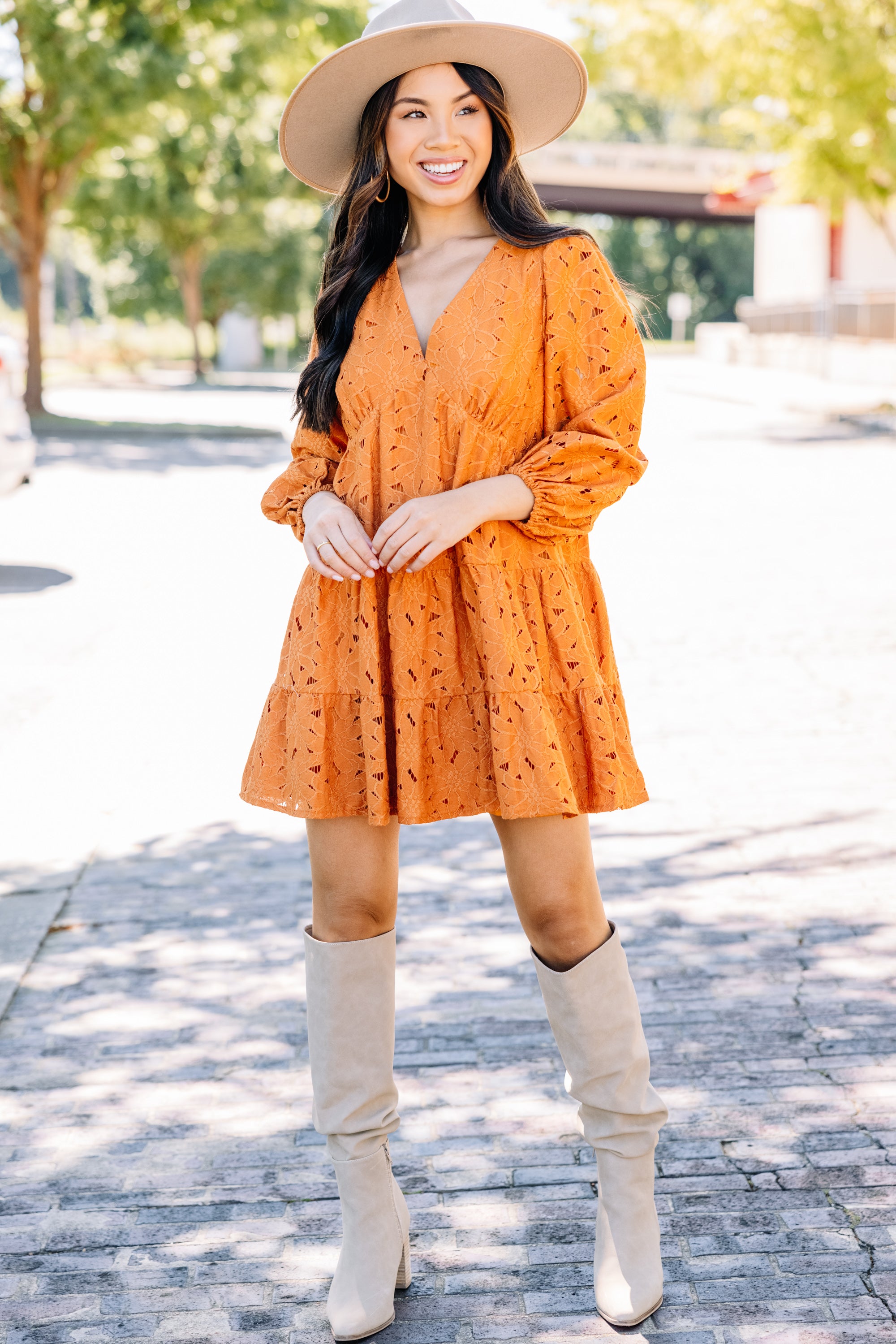 Need You More Rust Orange Lace Babydoll Dress