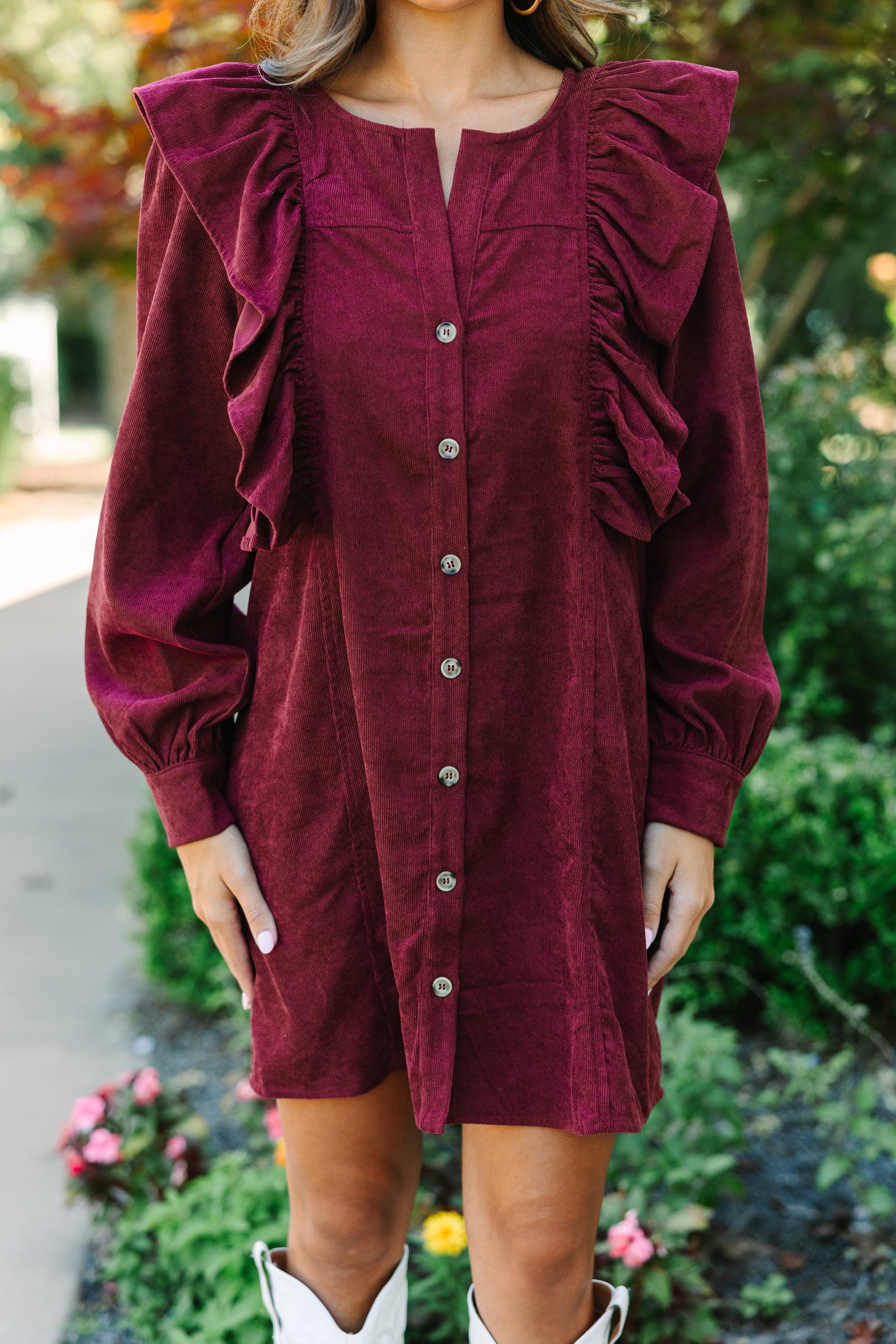 Never Too Late Burgundy Red Corduroy Dress