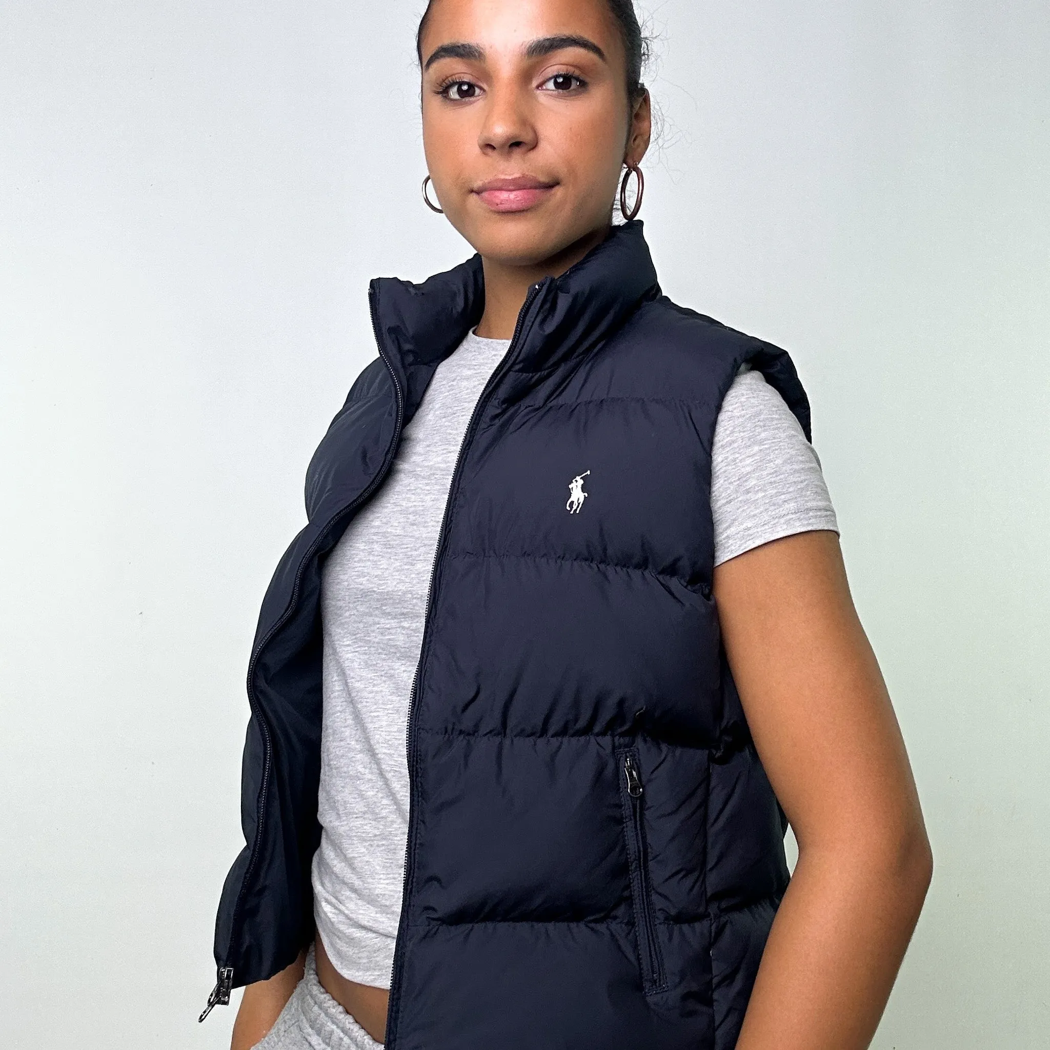 Obsidian Black 90s Polo Ralph Lauren Puffer Jacket Coat Gilet ()