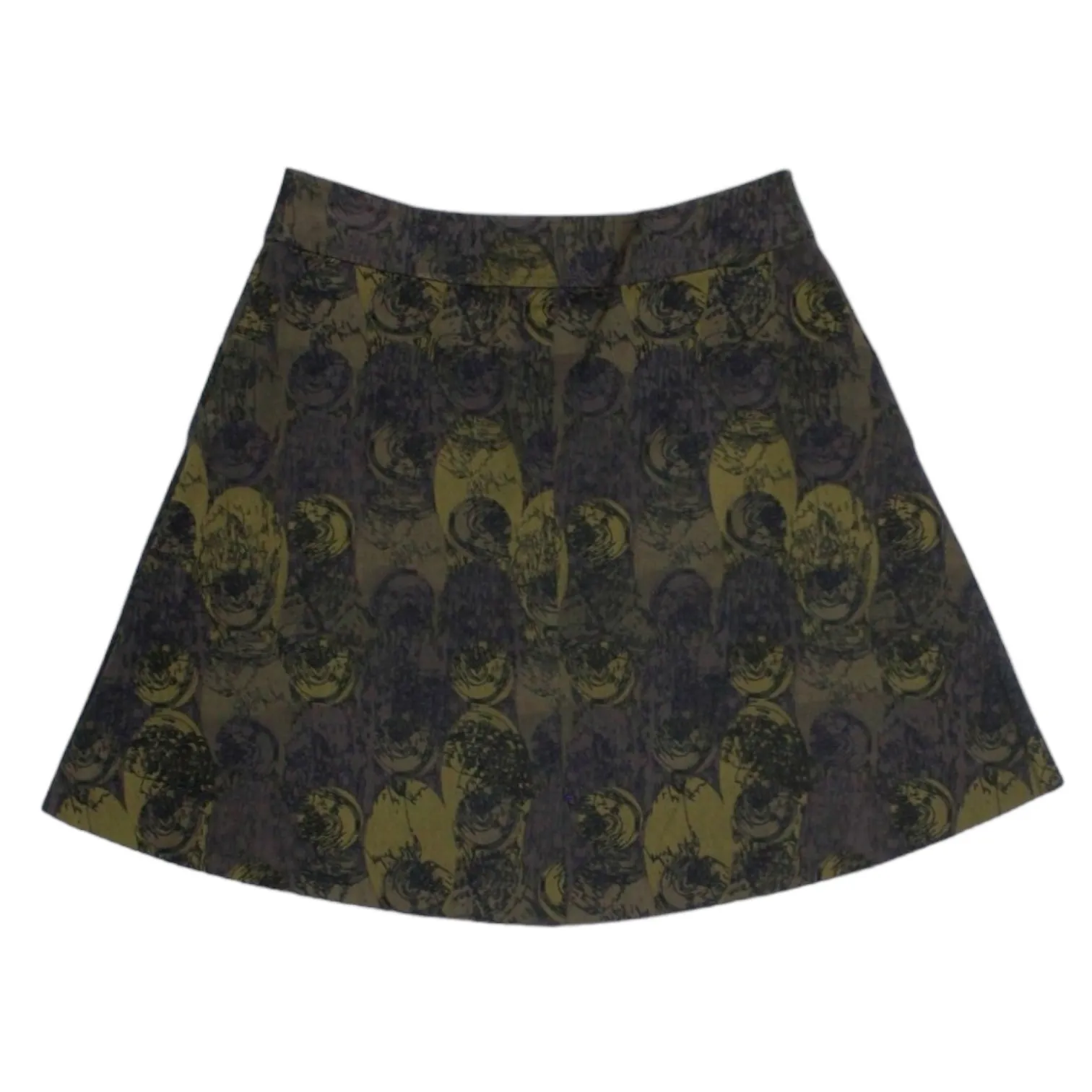 Olive & Orange Green Print Button Thru Mini Skirt