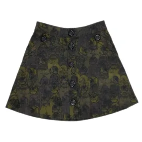 Olive & Orange Green Print Button Thru Mini Skirt