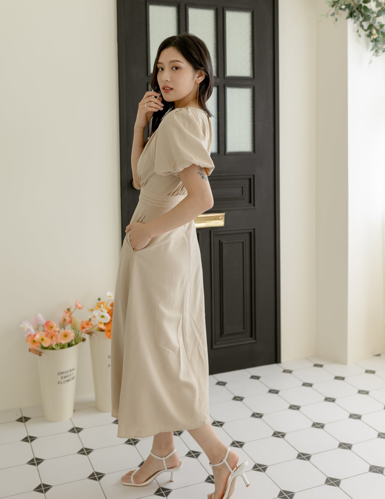 Ophelia Midi Dress in Sand