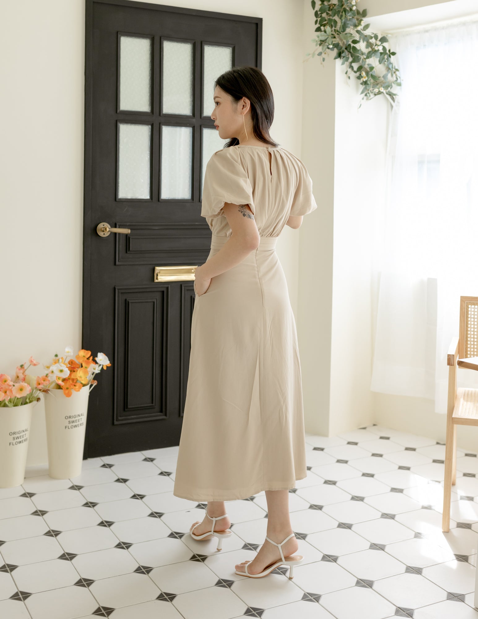 Ophelia Midi Dress in Sand