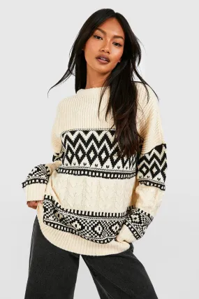 Oversized Cable Jacquard Knit Sweater