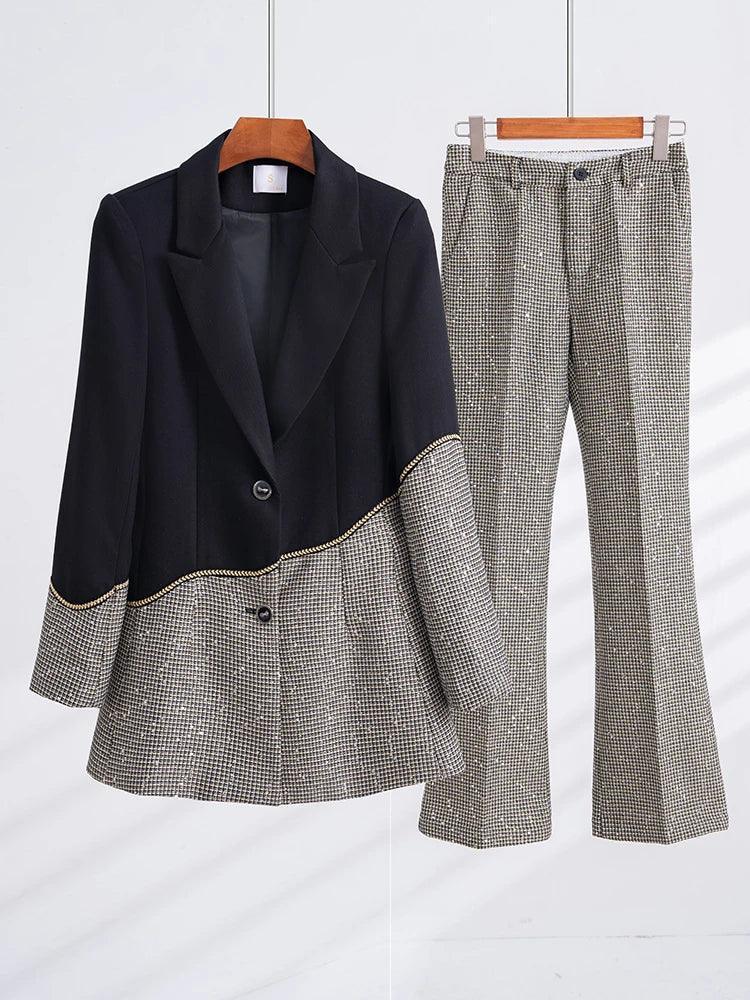 Patchwork Sequin Formal Women Pant Suit