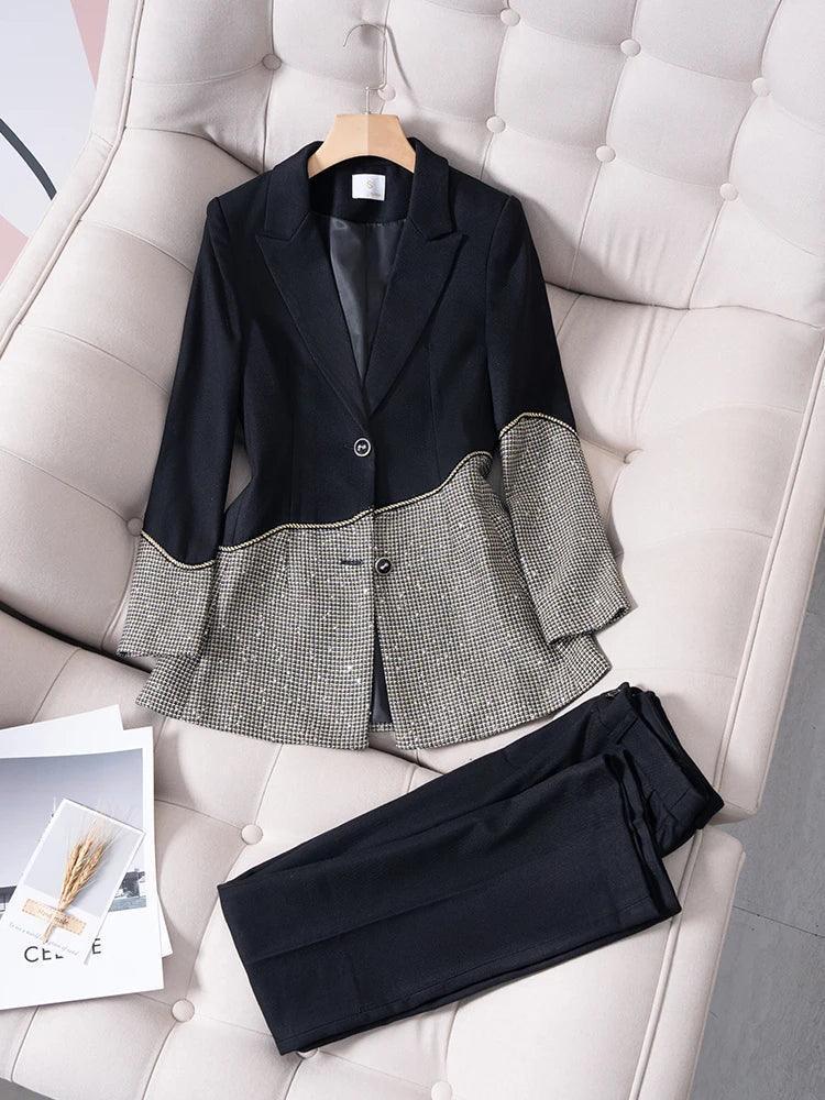 Patchwork Sequin Formal Women Pant Suit