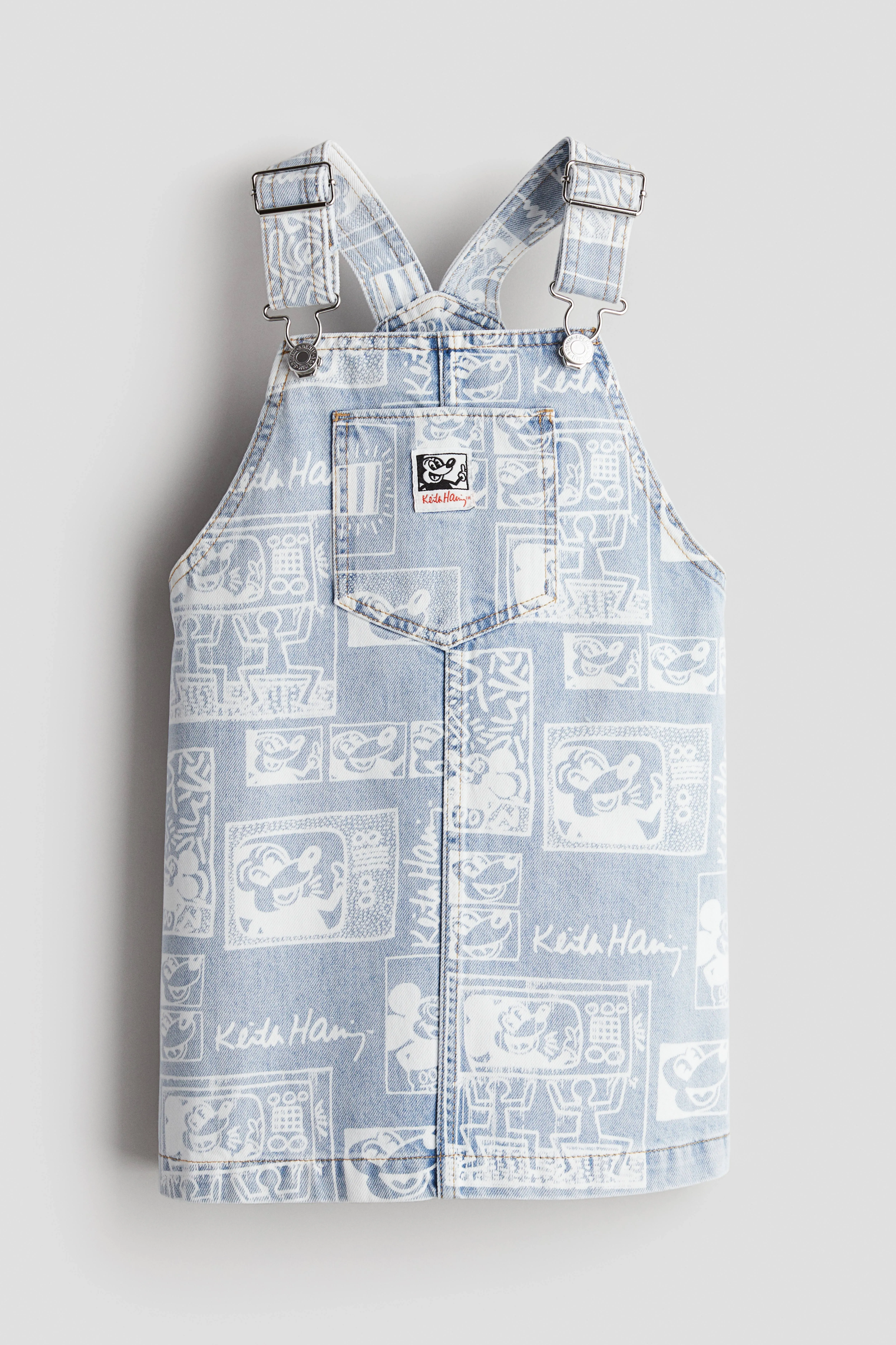 Patterned dungaree dress - Sleeveless - Short - Light blue/Patterned - Kids | H&M GB