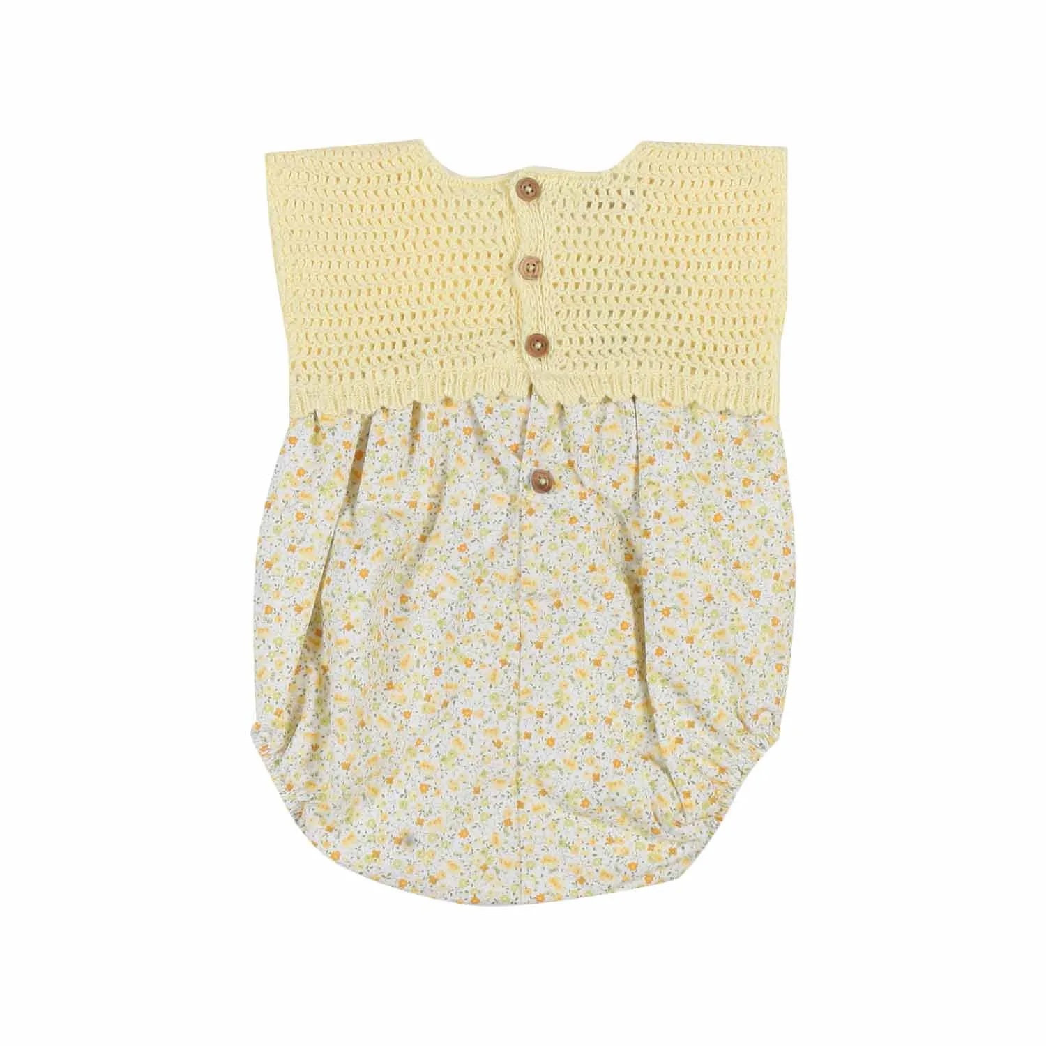 Pecesa Yellow Floral And Crochet Romper For Baby Girls