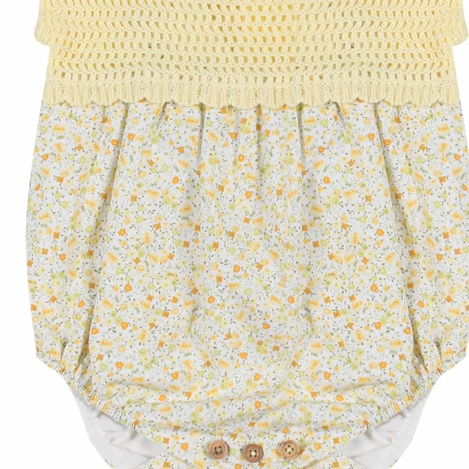 Pecesa Yellow Floral And Crochet Romper For Baby Girls