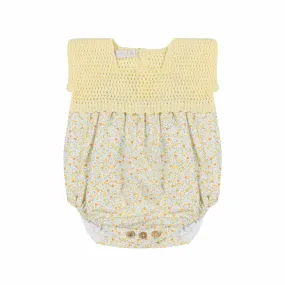 Pecesa Yellow Floral And Crochet Romper For Baby Girls