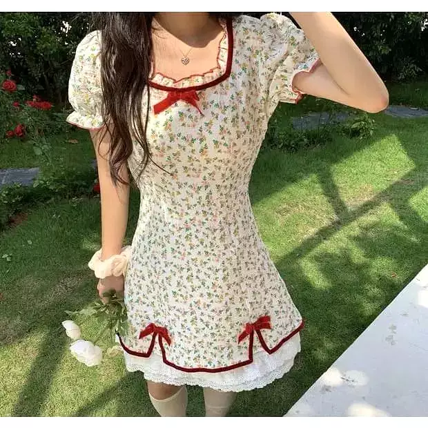 Petal Forest Kawaii Princess Floral Cottage Mini Dress