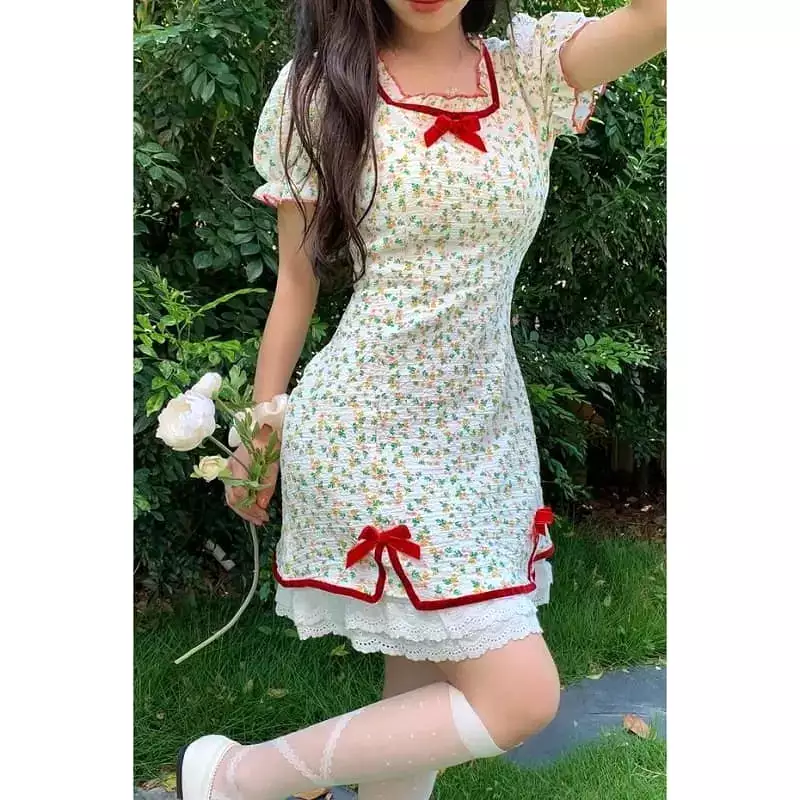 Petal Forest Kawaii Princess Floral Cottage Mini Dress