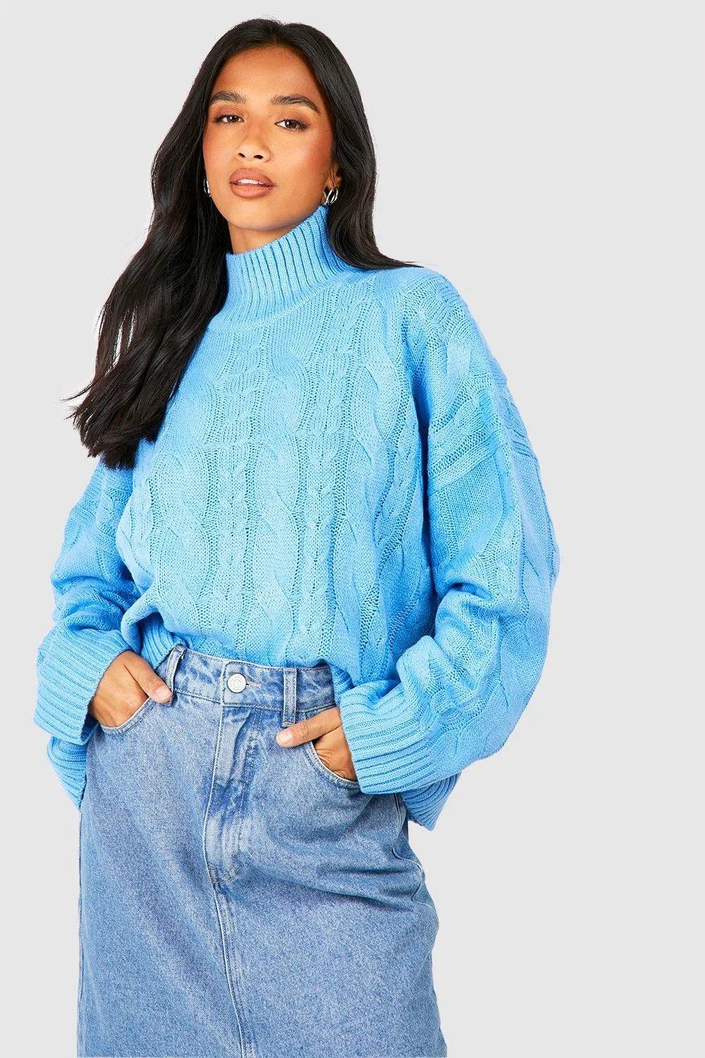 Petite Crew Neck Cable Sweater