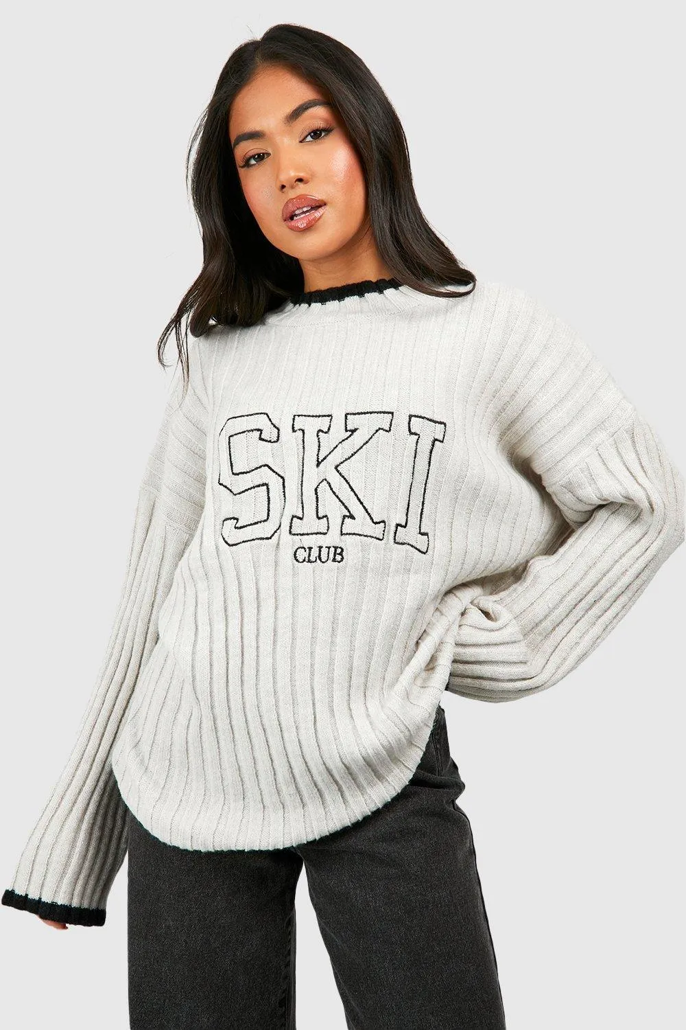 Petite Embroidered Rib Knit Sweater