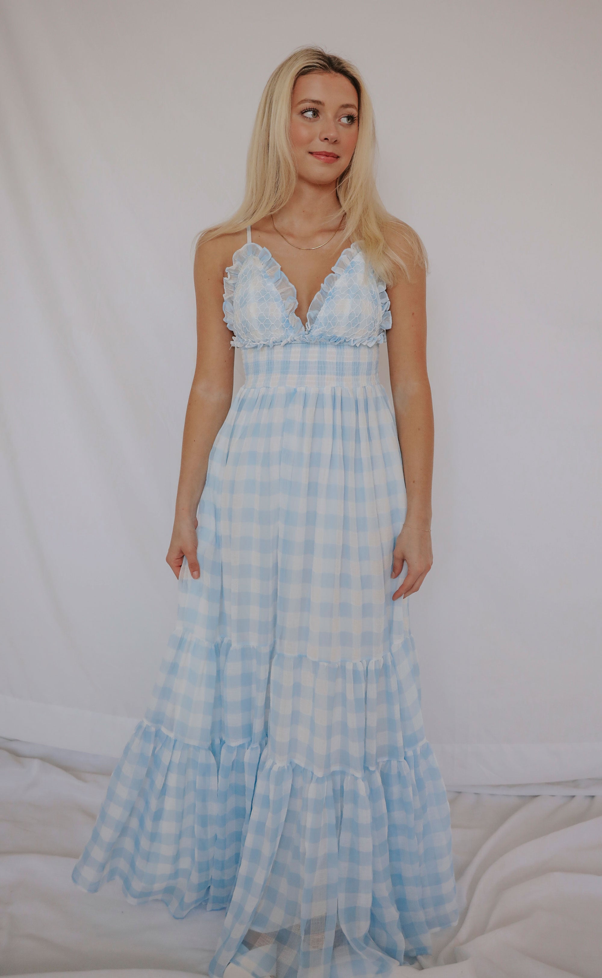 piece of me plaid maxi dress - blue